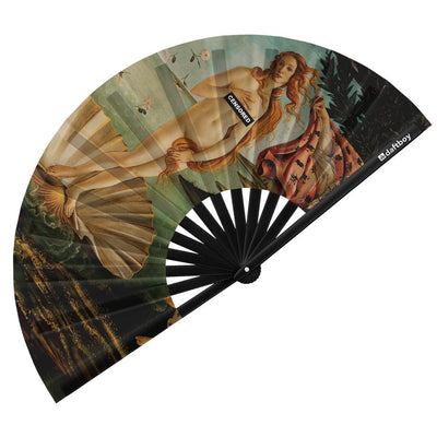 Birth of Venus by Botticelli Rave Bamboo Folding Hand Fan / Clack Fan - Large