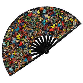 Butterflies 1 Rave Bamboo Folding Hand Fan / Clack Fan - Large - Daftboy