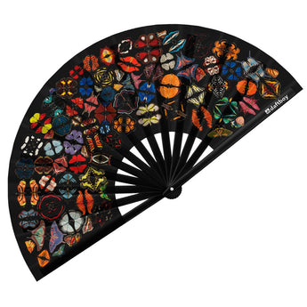 Butterflies 3 Rave Bamboo Folding Hand Fan / Clack Fan - Large - Daftboy