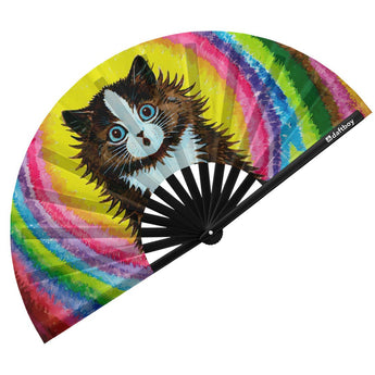 Cat in a Rainbow by Louis Wain Rave Bamboo Folding Hand Fan / Clack Fan - Large - Daftboy
