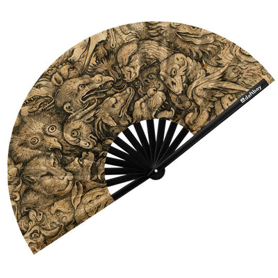 Grotesque Animals by Daniel Hopfer Rave Bamboo Folding Hand Fan / Clack Fan - Large