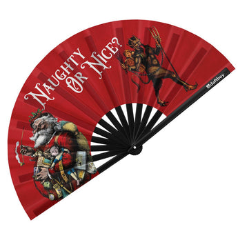Naughty Or Nice? Rave Bamboo Folding Hand Fan / Clack Fan - Large - Daftboy