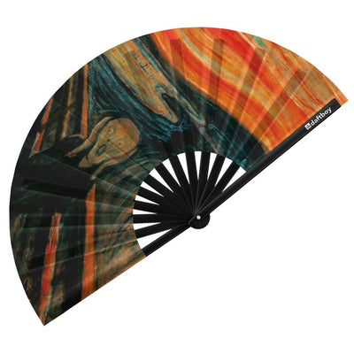 The Scream by Edvard Munch Rave Bamboo Folding Hand Fan / Clack Fan - Large