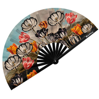 Tulips by Philip Reinagle Rave Bamboo Folding Hand Fan / Clack Fan - Large - Daftboy
