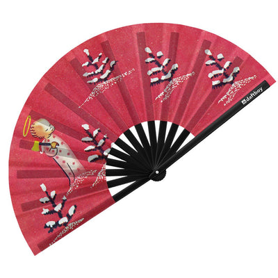 X-mas Angel Rave Bamboo Folding Hand Fan / Clack Fan - Large
