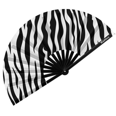 Zebra Rave Bamboo Folding Hand Fan / Clack Fan - Large