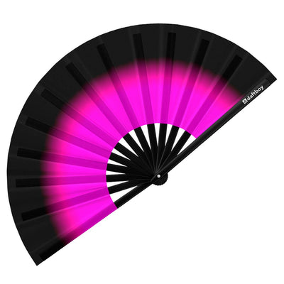 Black to Pink Ombré Core Rave Bamboo Folding Hand Fan / Clack Fan - Large