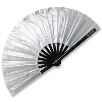 Metallic Silver Beyond Basic Rave Bamboo Folding Hand Fan / Clack Fan - Large - Daftboy