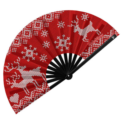 Reindeer Sweater Rave Bamboo Folding Hand Fan / Clack Fan - Large