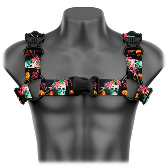 Skulls And Flowers Bulldog Handmade Fashion Vegan Unisex Harness - Daftboy