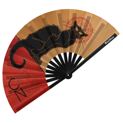 The Black Cat / Le Chat Noir by Théophile Steinlen Rave Bamboo Folding Hand Fan / Clack Fan - Large