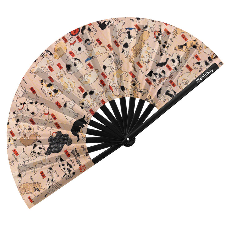 Cats as the Fifty-Three Stations of the Tōkaidō by Utagawa Kuniyoshi Rave Bamboo Folding Hand Fan / Clack Fan - Large