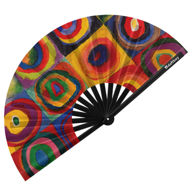 Color Study. Squares with Concentric Circles by Wassily Kandinsky Rave Bamboo Folding Hand Fan / Clack Fan - Large