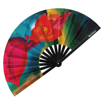 Red Canna by Georgia O'Keeffe Rave Bamboo Folding Hand Fan / Clack Fan - Large