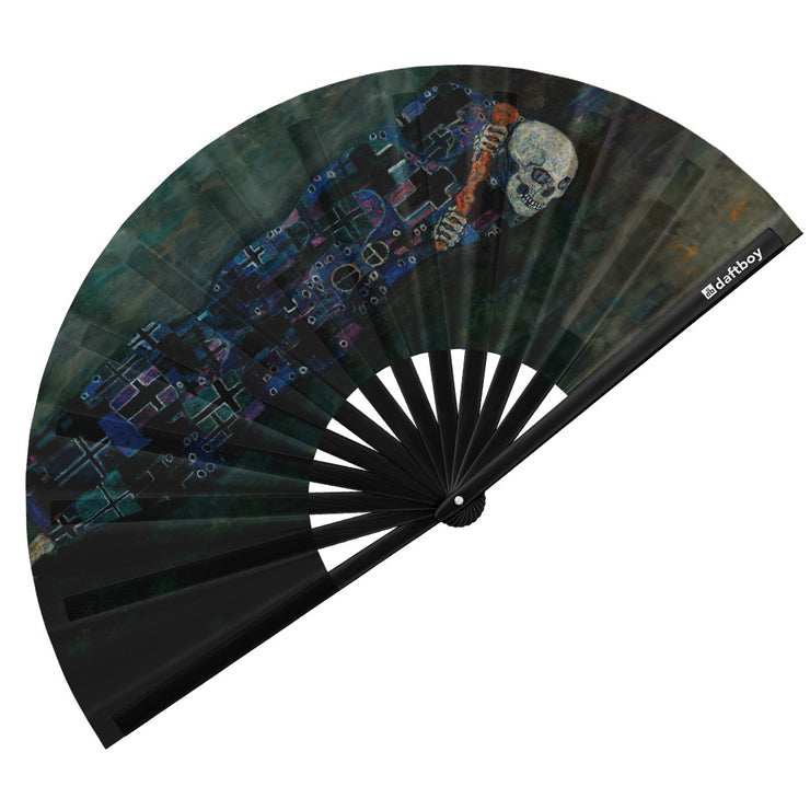 Death by Gustav Klimt Rave Bamboo Folding Hand Fan / Clack Fan - Large