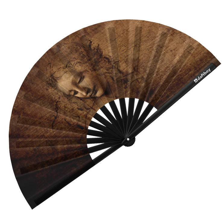 La Scapigliata by Leonardo da Vinci Rave Bamboo Folding Hand Fan / Clack Fan - Large