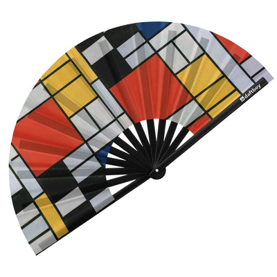 Composition with Large Red Plane, Yellow, Black, Grey and Blue by Piet Mondrian Rave Bamboo Folding Hand Fan / Clack Fan - Large