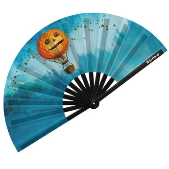 Halloween Pumpkin Hot Air Balloon by Ellen Hattie Clapsaddle Rave Bamboo Folding Hand Fan / Clack Fan - Large