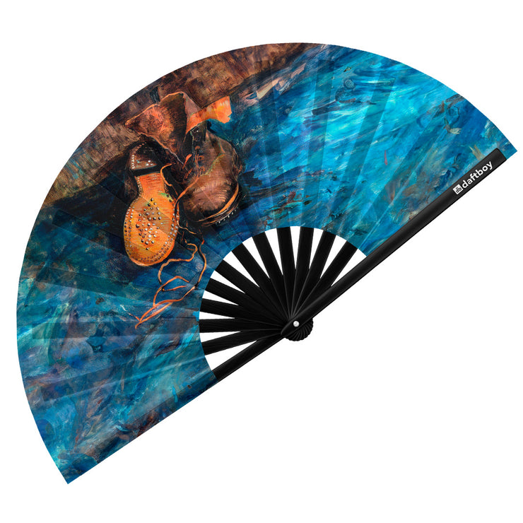 A Pair of Boots by Vincent van Gogh Rave Bamboo Folding Hand Fan / Clack Fan - Large