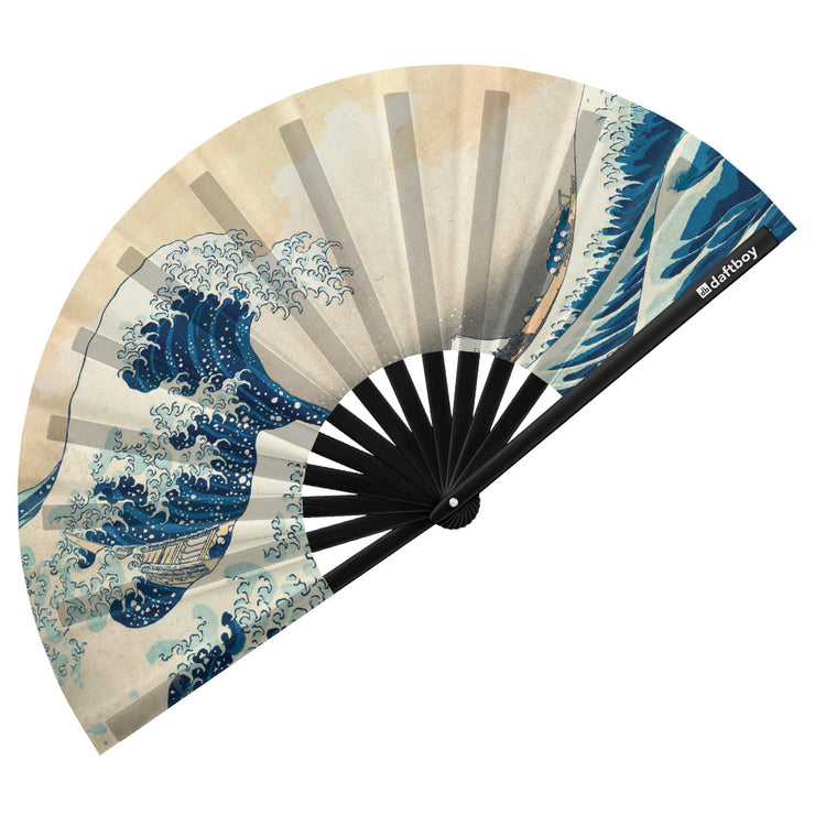 The Great Wave Off Kanagawa by Hokusai Rave Bamboo Folding Hand Fan / Clack Fan - Large