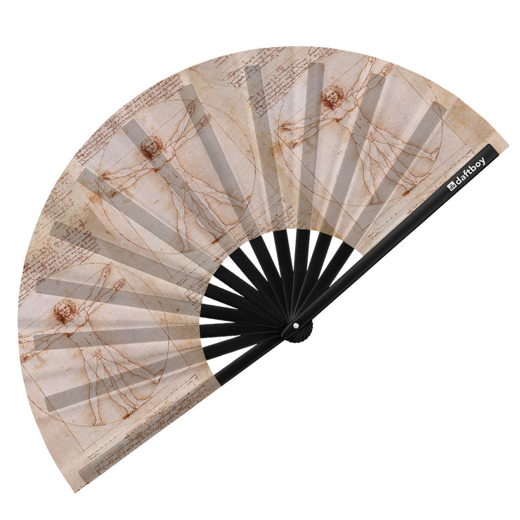 Vitruvian Man by Leonardo da Vinci Rave Bamboo Folding Hand Fan / Clack Fan - Large