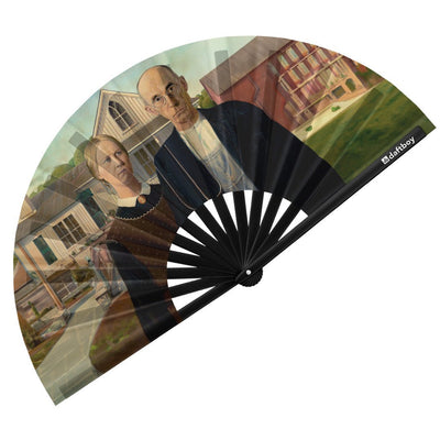 American Gothic by Grant Wood Rave Bamboo Folding Hand Fan / Clack Fan - Large