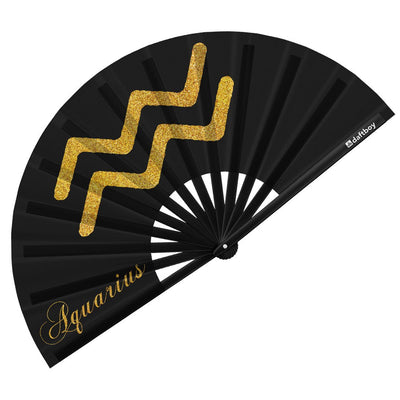 Aquarius Rave Bamboo Folding Hand Fan / Clack Fan - Large - Zodiac Collection