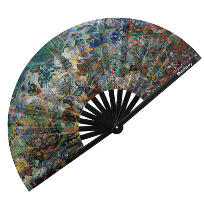 Battle of Lights, Coney Island, Mardi Gras by Joseph Stella, Rave Bamboo Folding Hand Fan / Clack Fan - Large