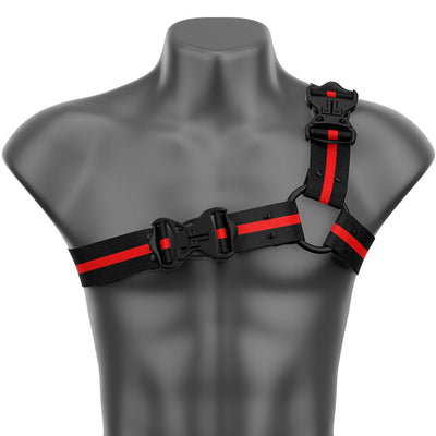 Black & Red Racer Stripe Asymmetrical Handmade Fashion Vegan Unisex Harness