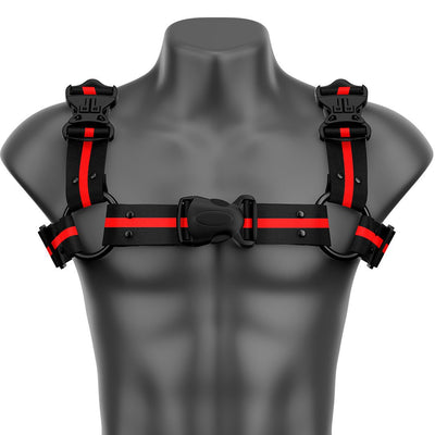 Black & Red Racer Stripe Bulldog Handmade Fashion Vegan Unisex Harness