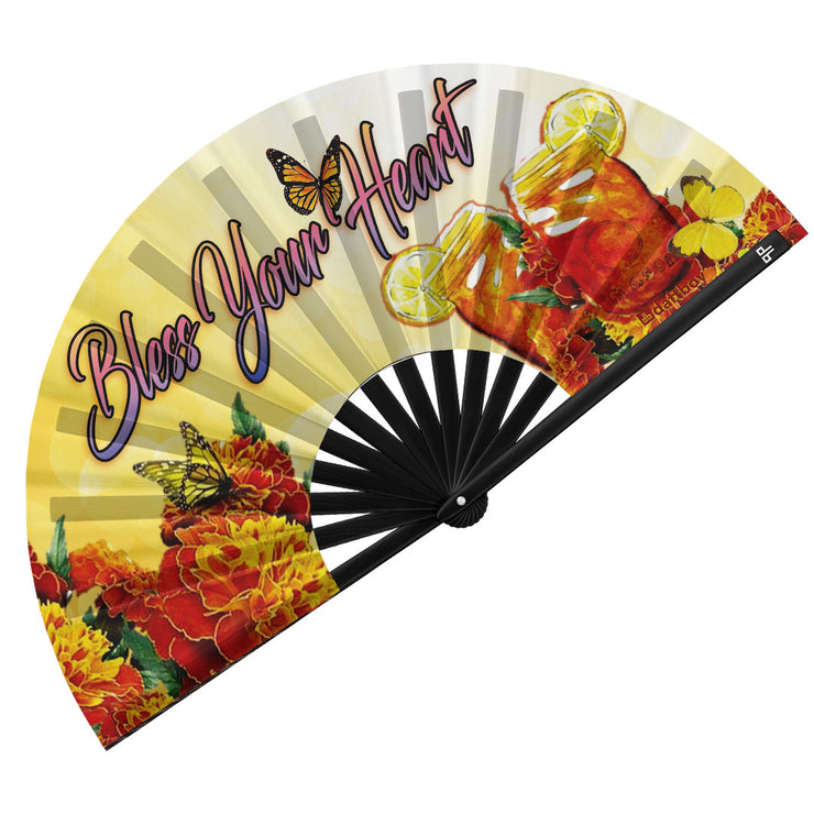 Bless Your Heart Rave Bamboo Folding Hand Fan / Clack Fan - Large