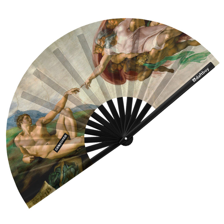 The Creation of Adam by Michelangelo Rave Bamboo Folding Hand Fan / Clack Fan - Large