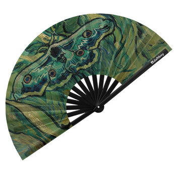 Giant Peacock Moth (Death's Head) by Vincent van Gogh Rave Bamboo Folding Hand Fan / Clack Fan - Large - Daftboy