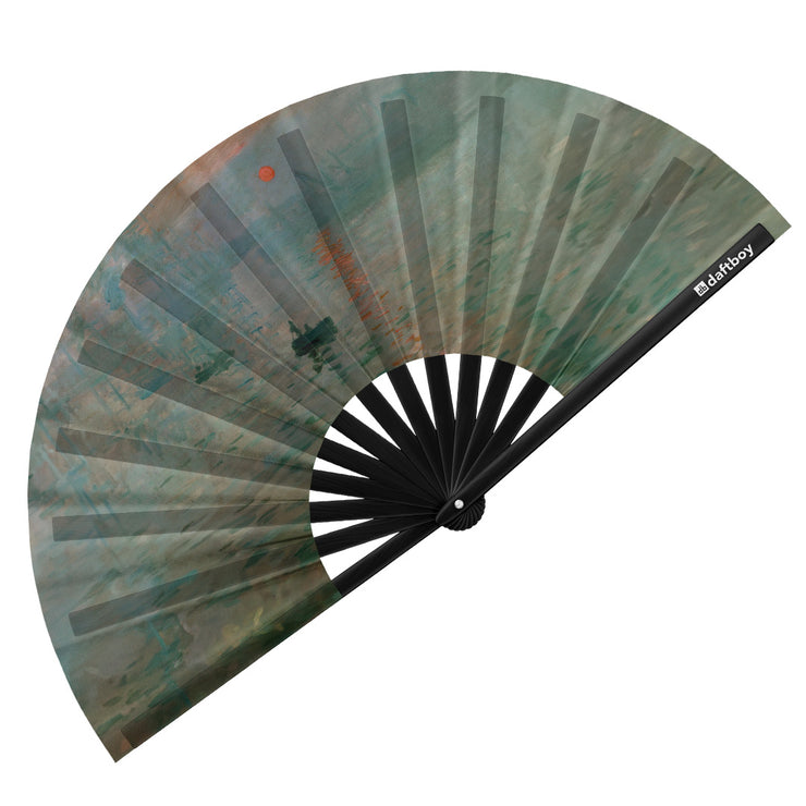 Impression, Sunrise by Claude Monet Rave Bamboo Folding Hand Fan / Clack Fan - Large