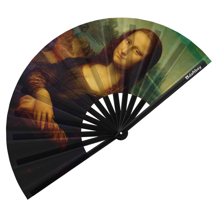 Mona Lisa by Leonardo da Vinci Rave Bamboo Folding Hand Fan / Clack Fan - Large