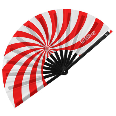 Peppermint Candy Cane Rave Bamboo Folding Hand Fan / Clack Fan - Large