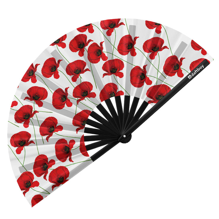 Red Poppies Rave Bamboo Folding Hand Fan / Clack Fan - Large