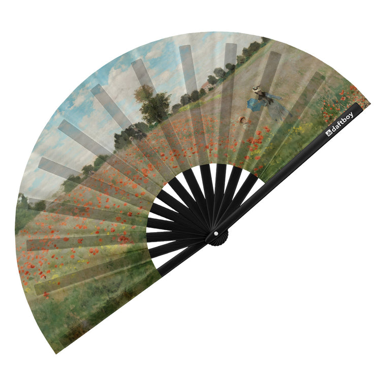 The Poppy Field near Argenteuil by Claude Monet Rave Bamboo Folding Hand Fan / Clack Fan - Large