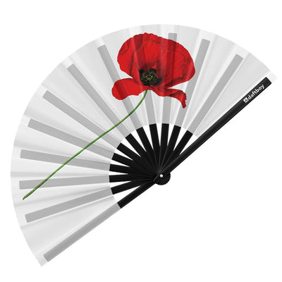 Red Poppy Rave Bamboo Folding Hand Fan / Clack Fan - Large