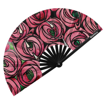 Rose and Teardrop by Charles Rennie Mackintosh Rave Bamboo Folding Hand Fan / Clack Fan - Large - Daftboy