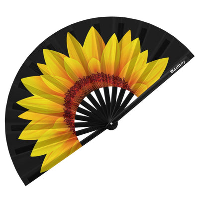 Sunflower Rave Bamboo Folding Hand Fan / Clack Fan - Large