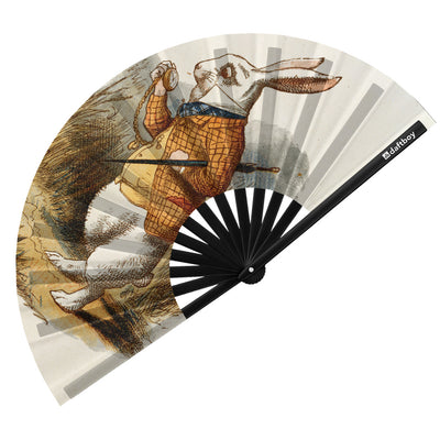 Alice In Wonderland, The White Rabbit Rave Bamboo Folding Hand Fan / Clack Fan - Large
