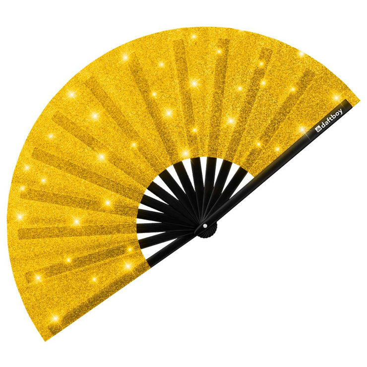 Gold Glitter Glam Folding Rave Fan