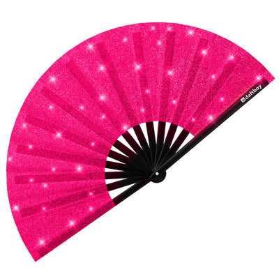 Hawt Pink Glitter Glam Folding Rave Fan