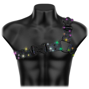 Black Galaxy Glitter Glam Asymmetrical Handmade Fashion Vegan Unisex Harness - Daftboy