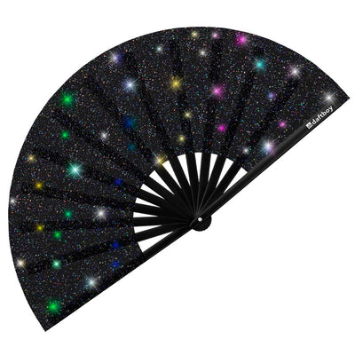 Black Galaxy Glitter Glam Folding Rave Fan