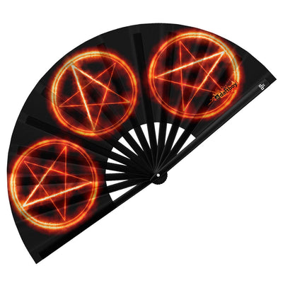 Pentagram Rave Bamboo Folding Hand Fan / Clack Fan - Large