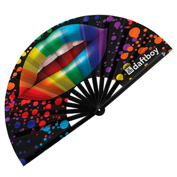 Pride Lips Rave Bamboo Folding Hand Fan / Clack Fan - Large - Daftboy