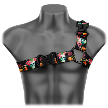 Skulls And Flowers Asymmetrical Handmade Fashion Vegan Unisex Harness - Daftboy