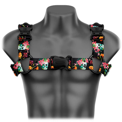 Skulls And Flowers Bulldog Handmade Fashion Vegan Unisex Harness